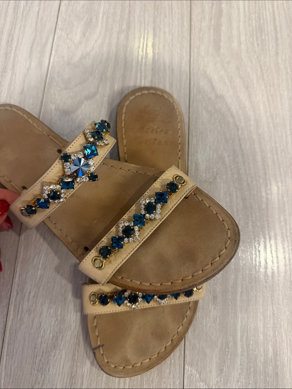 Made in Italy Bejeweled Tan Women's Slide Sandals